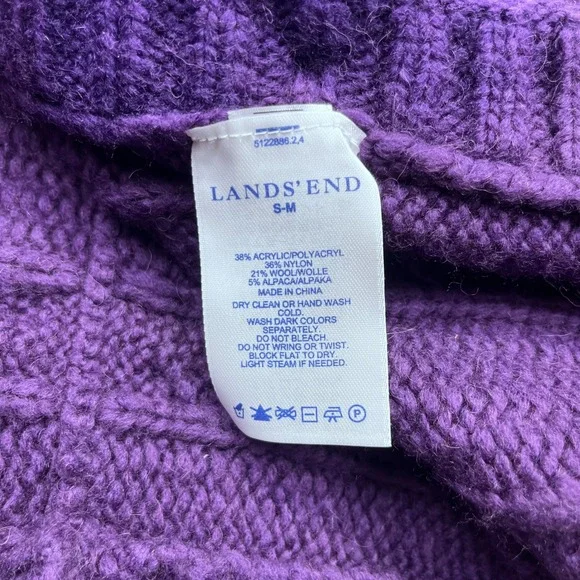 Lands' End Purple Cable‎ Knit Button Cardigan Sweater Poncho Sz S/M Wool Alpaca - Picture 4 of 6